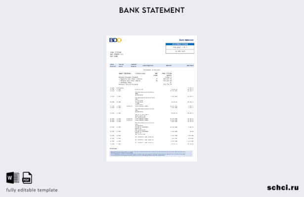 цифровая загрузка Филиппины BDO банковская выписка шаблон словесной версии банко